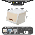 Citylife 35L Front Opening Container Box Stackable Storage Box With PU Leather Handle X-6322