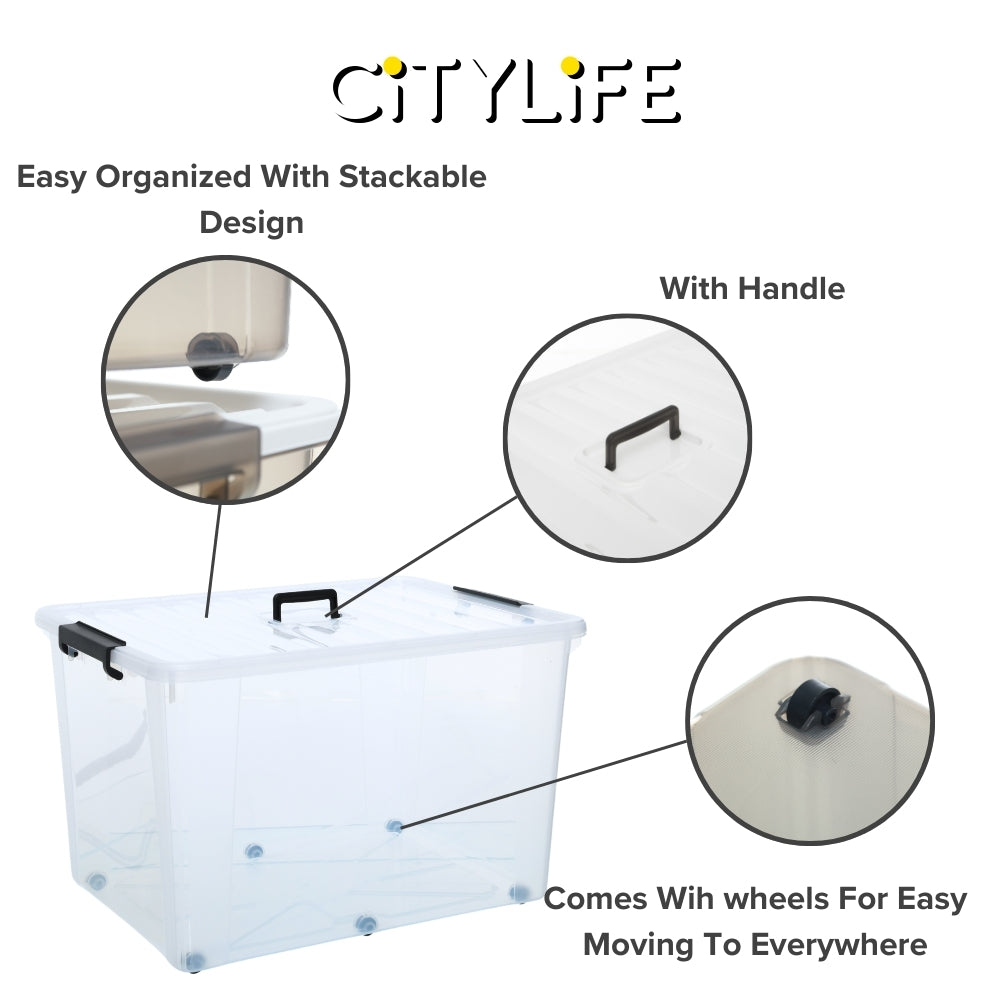 Citylife 120L Widea Transparent Storage Box Stackable Storage Large Container Box With Wheels X-6327