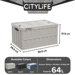 Citylife 64L Collapsible Storage Box Crate with Lid Folding Storage Box with Cover Panel for Home Outdoor X-6275