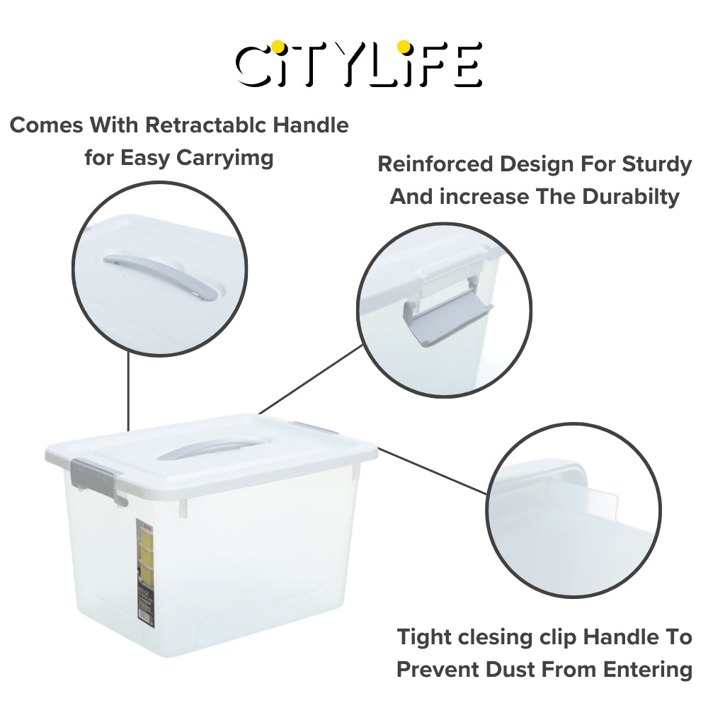 (BUNDLE OF 2) Citylife 22L Stackable Storage Container Box With Retractable Handle Plastic Container X-6264