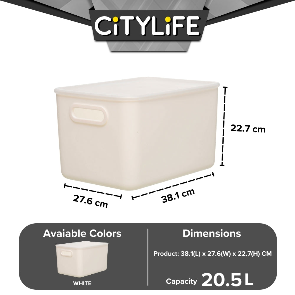 (Bundle of 2) Citylife 20.5L Organisers Storage Boxes Kitchen Containers Wardrobe Shelf Desk Home With Closure Lid - XL H-7705