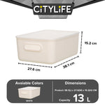 (Bundle of 2) Citylife 13L Organisers Storage Boxes Kitchen Containers Wardrobe Shelf Desk Home With Closure Lid - L H-7704