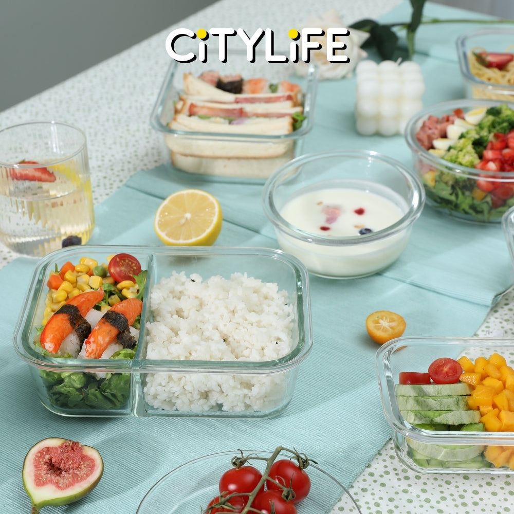 (Bundle of 2) Citylife Air-tight Glass Lunch Box Oven Microwave Glass Food Container Bento Box H-84878889