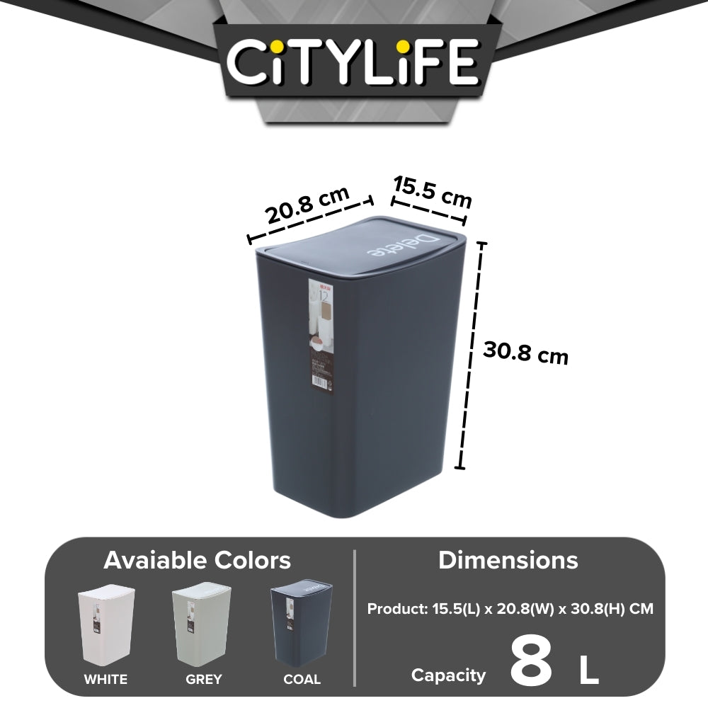 Citylife 8L Bathroom Dustbin Kitchen Hand Press Trash Bin Garbage Bin Rubbish Bin T-3074