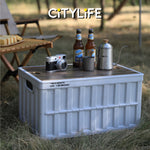 Citylife 64L Collapsible Storage Box Crate with Lid Folding Storage Box with Wooden Cover Panel for Home Outdoor X-6274