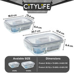 (Gift Pack Bundle) Citylife Air-tight Glass Lunch Box Oven Microwave Glass Food Container Bento Box W Divider H-849091