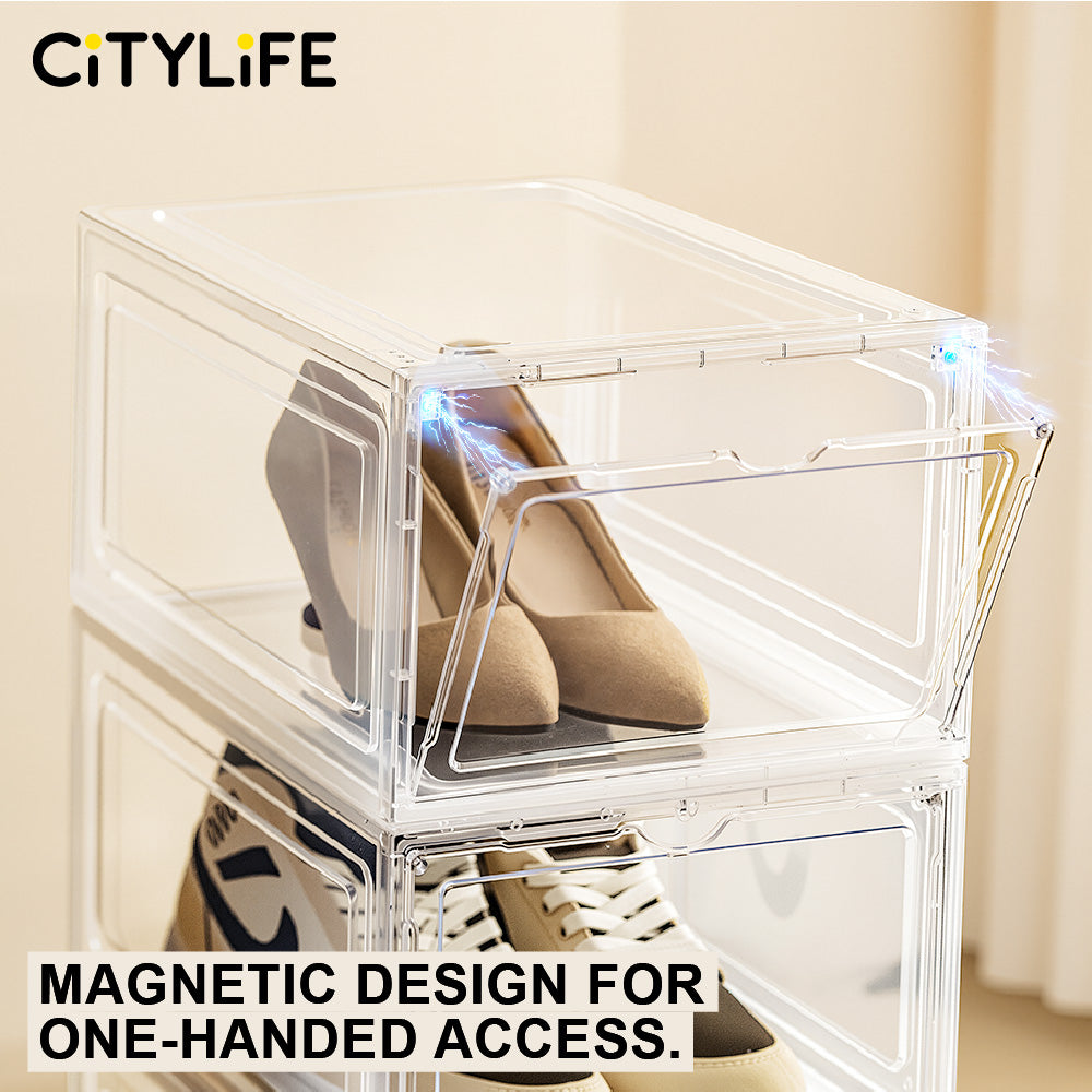 Citylife Big Capacity Clear Shoe Box Storage Stackable Magnetic Display Box Transparent Shoe Shelf Organizer