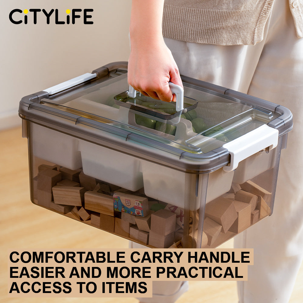 Citylife 16L/30L Transparent Organizer Stackable Storage Container Box With Extra Compartment Tray