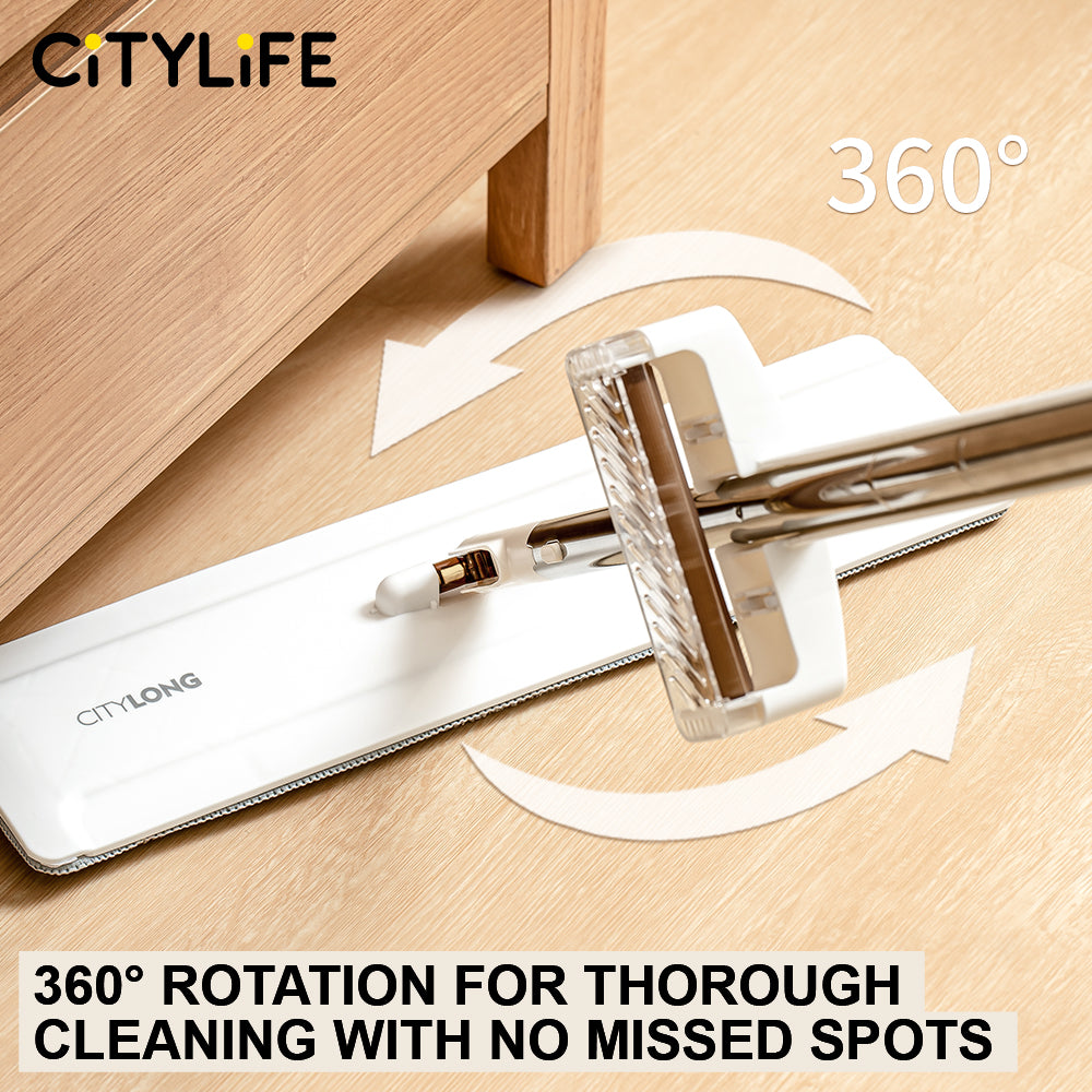 🔥NEW🔥Citylife Lazy Mop Set Hand Free Mop Floor Cleaner Flat Wet Dry Mop 360 Swivel Microfiber Cleaning Tool