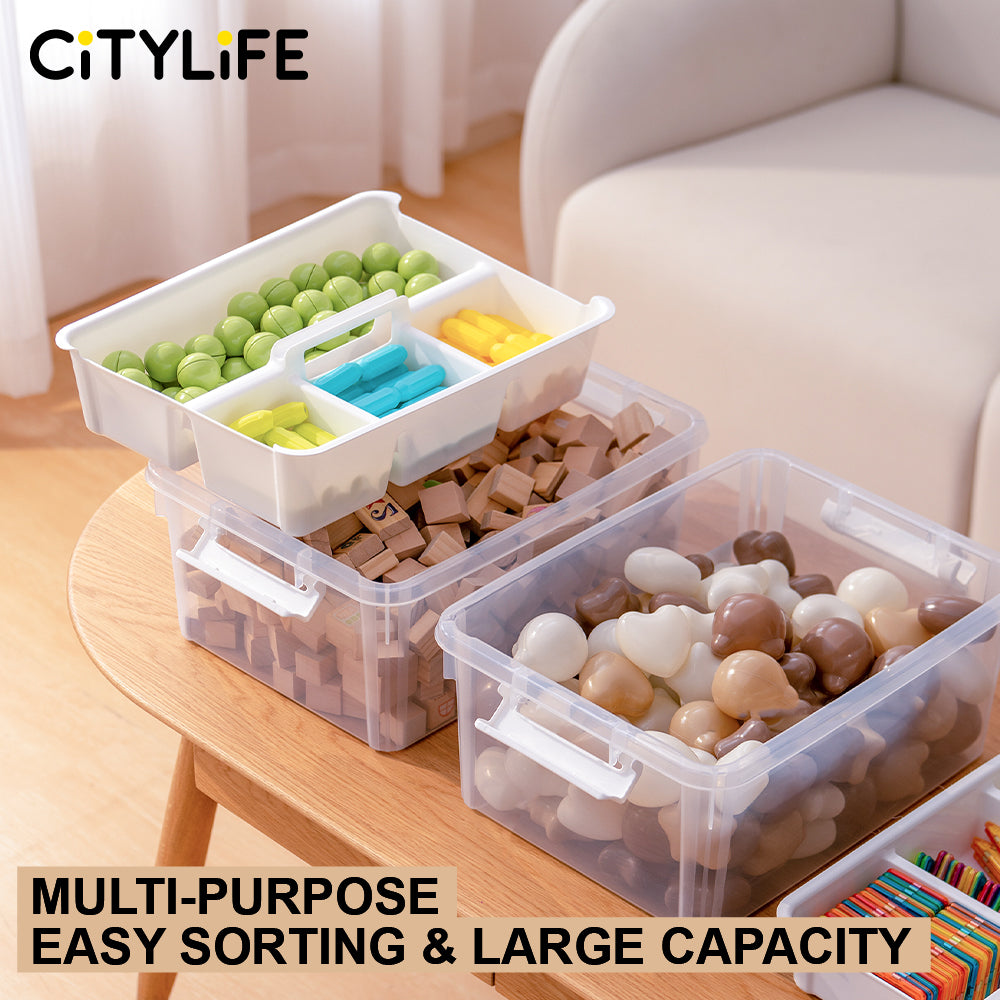 Citylife 16L/30L Transparent Organizer Stackable Storage Container Box With Extra Compartment Tray