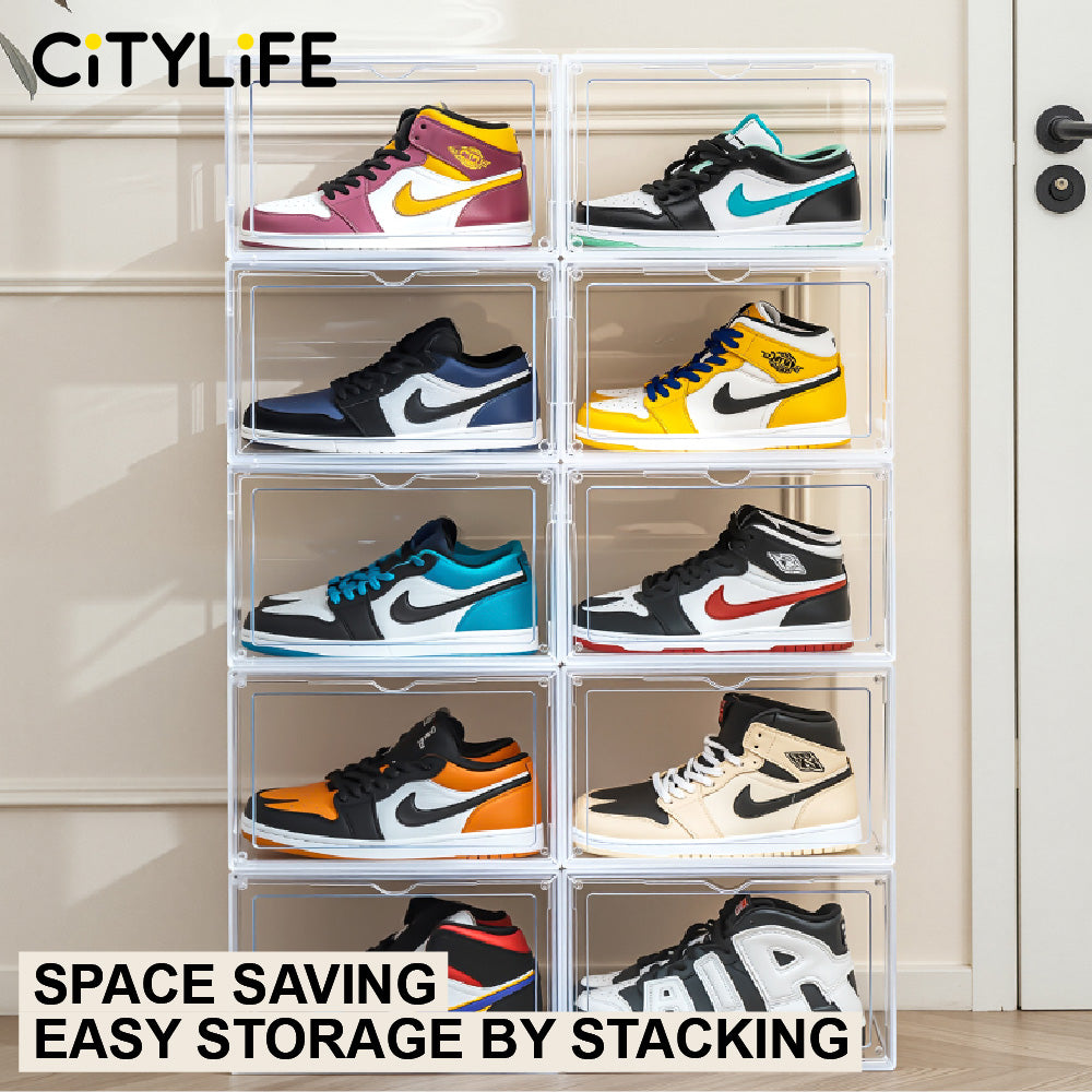 Citylife Big Capacity Clear Shoe Box Storage Stackable Magnetic Display Box Transparent Shoe Shelf Organizer