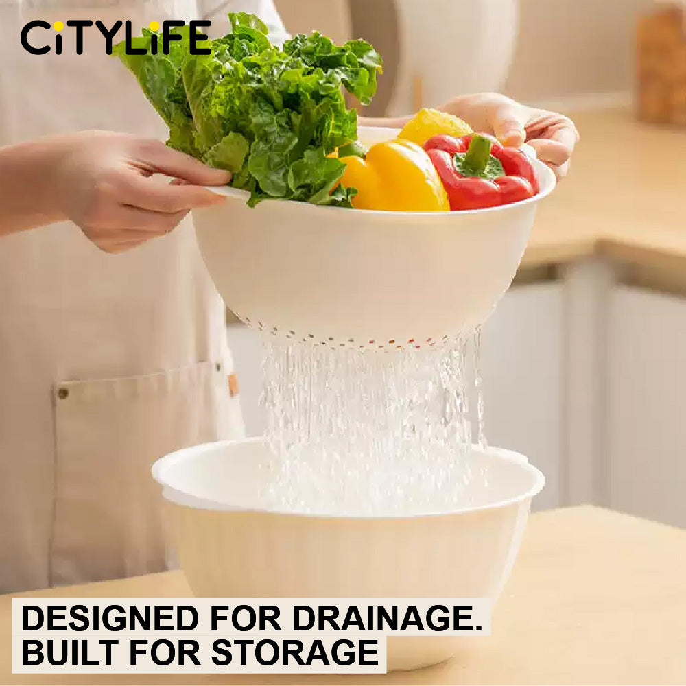 🔥NEW🔥Citylife 2-in-1 Kitchen Strainer Colander Wash Vegetable Basket Large Plastic Washing Bowl