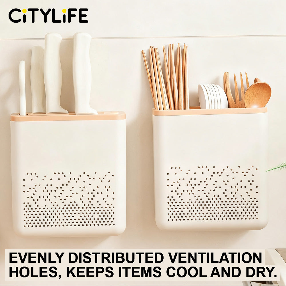 🔥NEW🔥Citylife Plastic Multi-functional Knife Holder Kitchen All-in-One Wall-mounted Storage Organizer