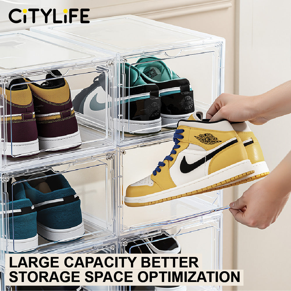 Citylife Big Capacity Clear Shoe Box Storage Stackable Magnetic Display Box Transparent Shoe Shelf Organizer