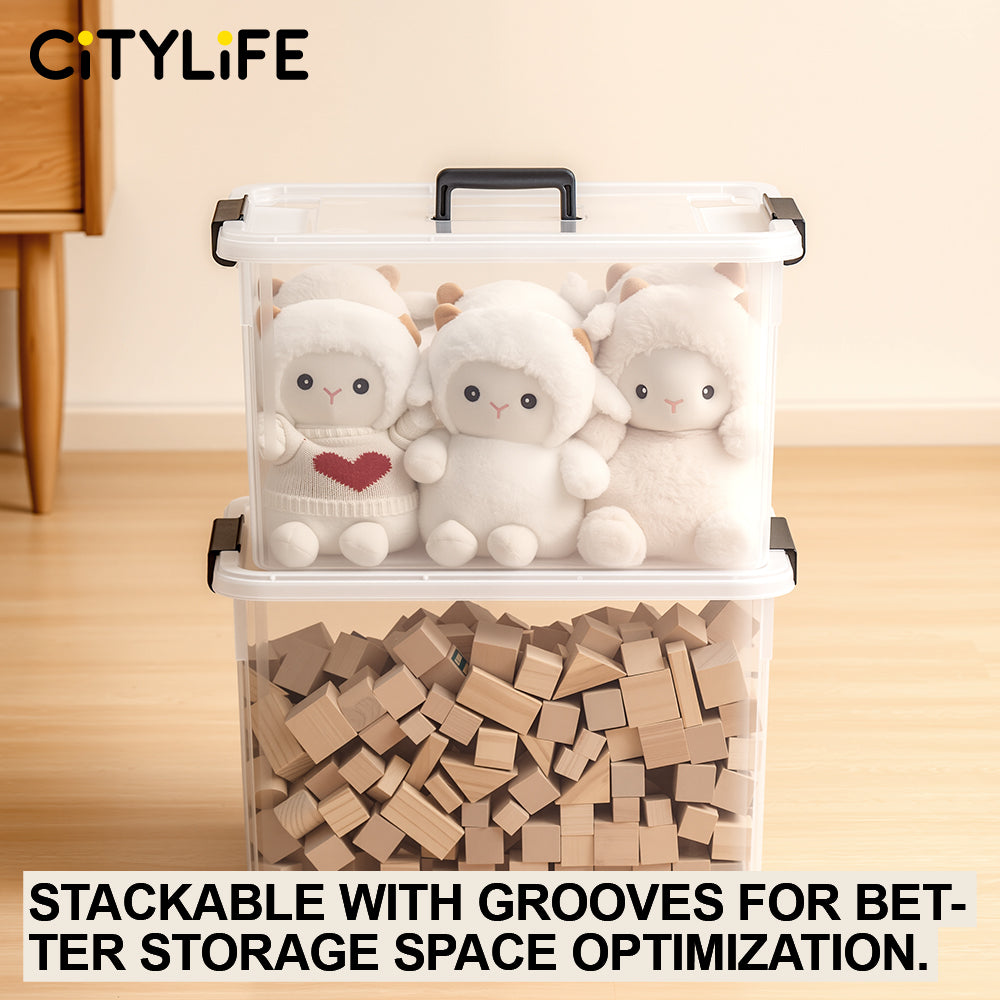 🔥NEW🔥Citylife Transparent Organizer Stackable Storage Box Plastic Storage Box Organizer With Handle 16L/30L/43L/55L
