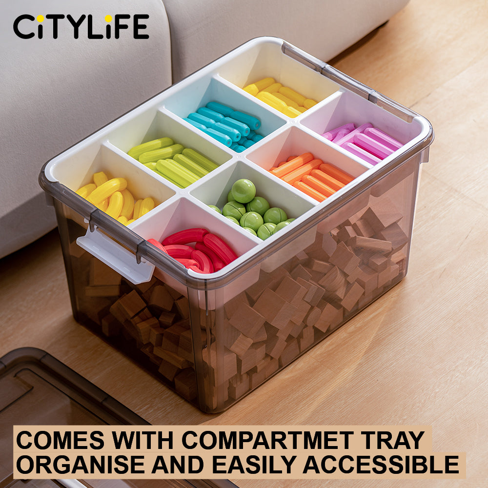 Citylife 16L/30L Transparent Organizer Stackable Storage Container Box With Extra Compartment Tray