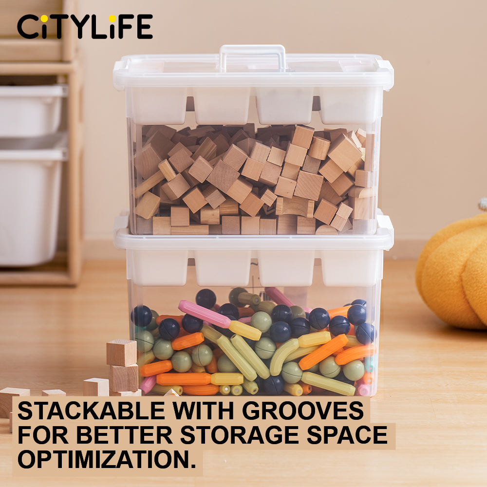 Citylife 16L/30L Transparent Organizer Stackable Storage Container Box With Extra Compartment Tray