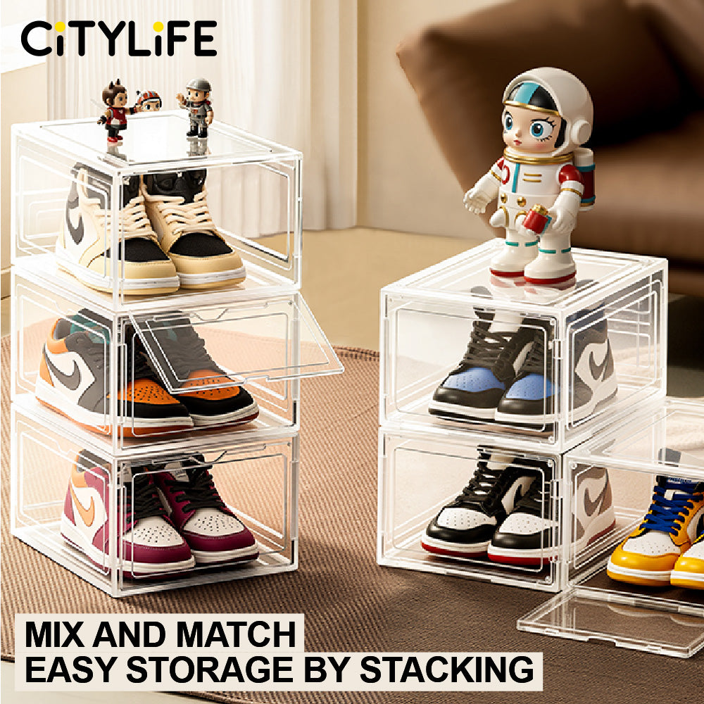 Citylife Big Capacity Clear Shoe Box Storage Stackable Magnetic Display Box Transparent Shoe Shelf Organizer