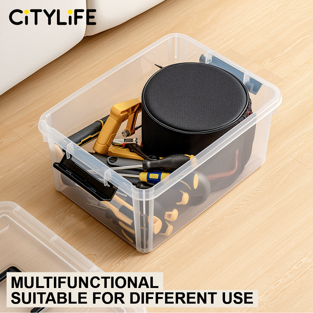 🔥NEW🔥Citylife Transparent Organizer Stackable Storage Box Plastic Storage Box Organizer With Handle 16L/30L/43L/55L