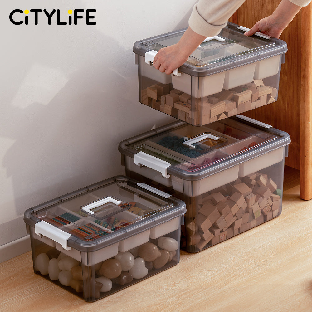 Citylife 16L/30L Transparent Organizer Stackable Storage Container Box With Extra Compartment Tray