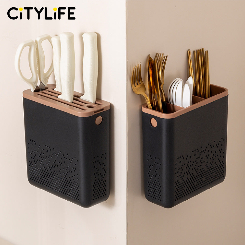 🔥NEW🔥Citylife Plastic Multi-functional Knife Holder Kitchen All-in-One Wall-mounted Storage Organizer
