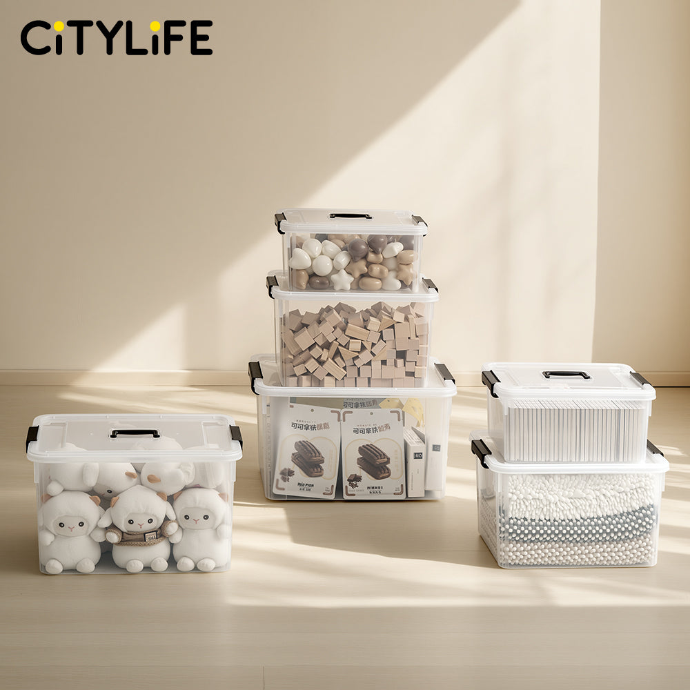 🔥NEW🔥Citylife Transparent Organizer Stackable Storage Box Plastic Storage Box Organizer With Handle 16L/30L/43L/55L