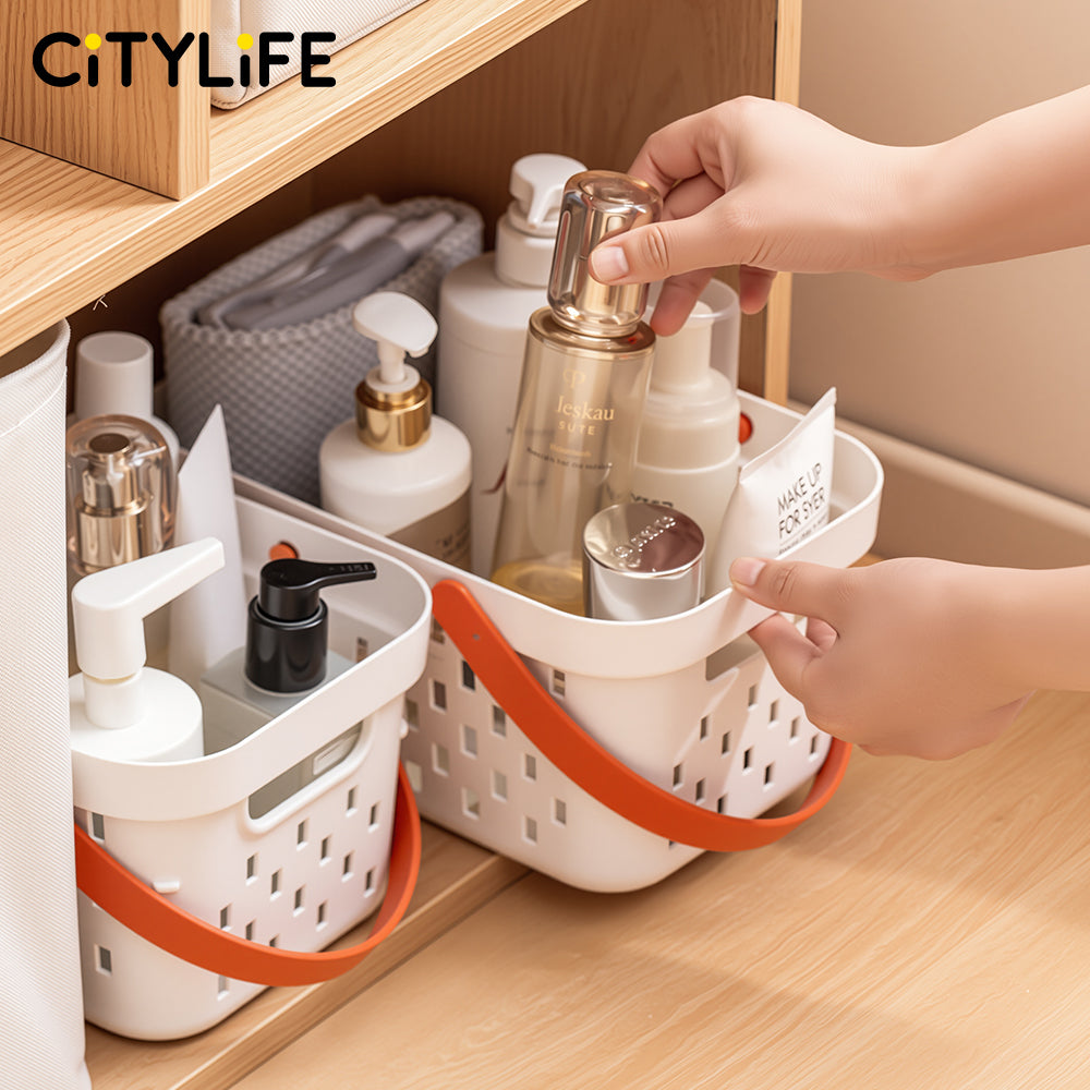 🔥NEW🔥Citylife Handles Holes Storage Drain Basket Plastic Storage Box Container with Handles Cabinet Organizer