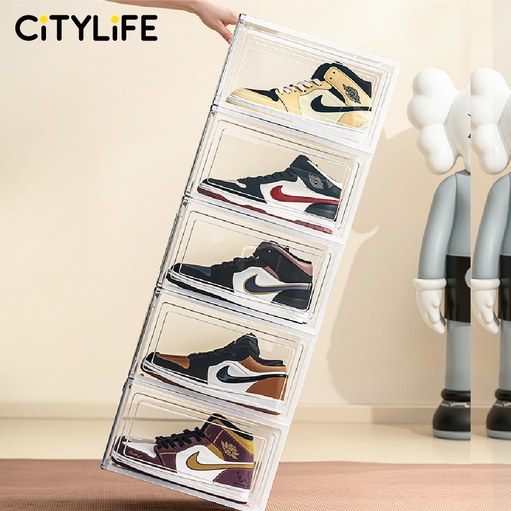 Citylife Big Capacity Clear Shoe Box Storage Stackable Magnetic Display Box Transparent Shoe Shelf Organizer
