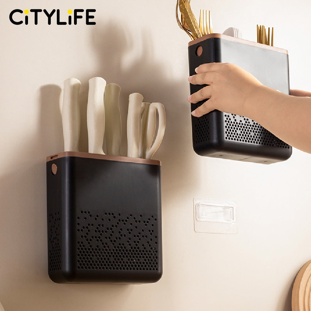 🔥NEW🔥Citylife Plastic Multi-functional Knife Holder Kitchen All-in-One Wall-mounted Storage Organizer