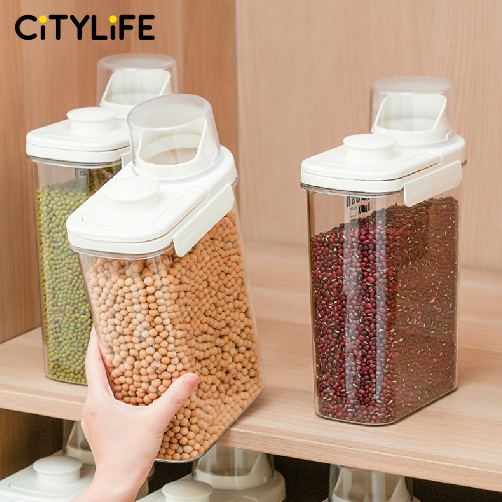 Citylife Kitchen Food Dispenser Container Sealed Leak-proof Crisper Kitchen Or Pet Food With Pour Spout Measuring Cup