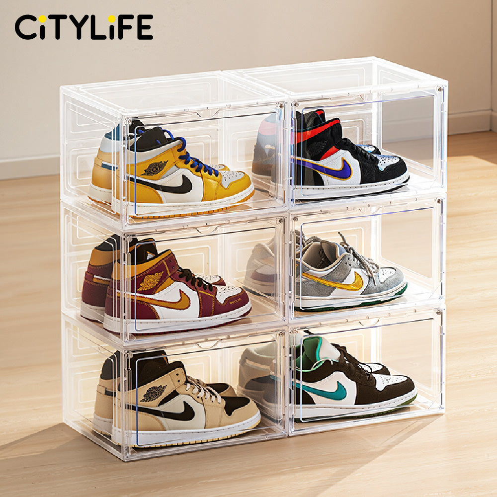 Citylife Big Capacity Clear Shoe Box Storage Stackable Magnetic Display Box Transparent Shoe Shelf Organizer