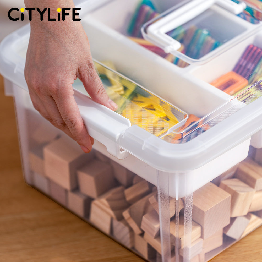 Citylife 16L/30L Transparent Organizer Stackable Storage Container Box With Extra Compartment Tray