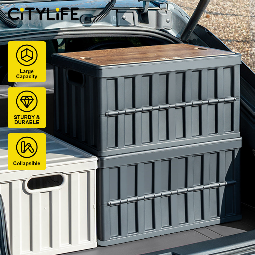 Citylife 64L Collapsible Storage Box Crate with Lid Folding Storage Bo ...