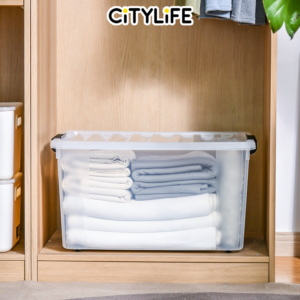 Citylife 84L Widea Transparent Storage Box Stackable Storage Large Container Box With Wheels X-6324