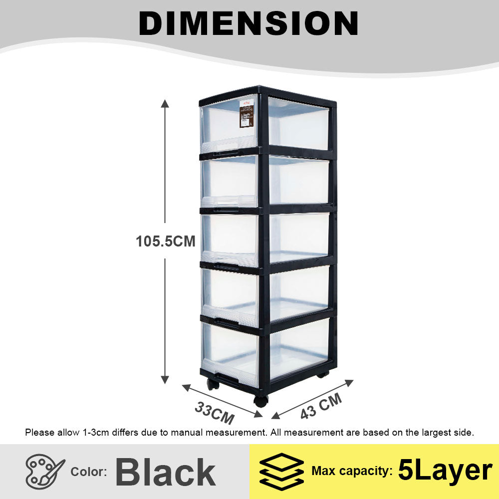 Citylife 90L 5 Tier Storage Cabinet Space Saving Drawer Cabinet Organizer With Wheels G-5022