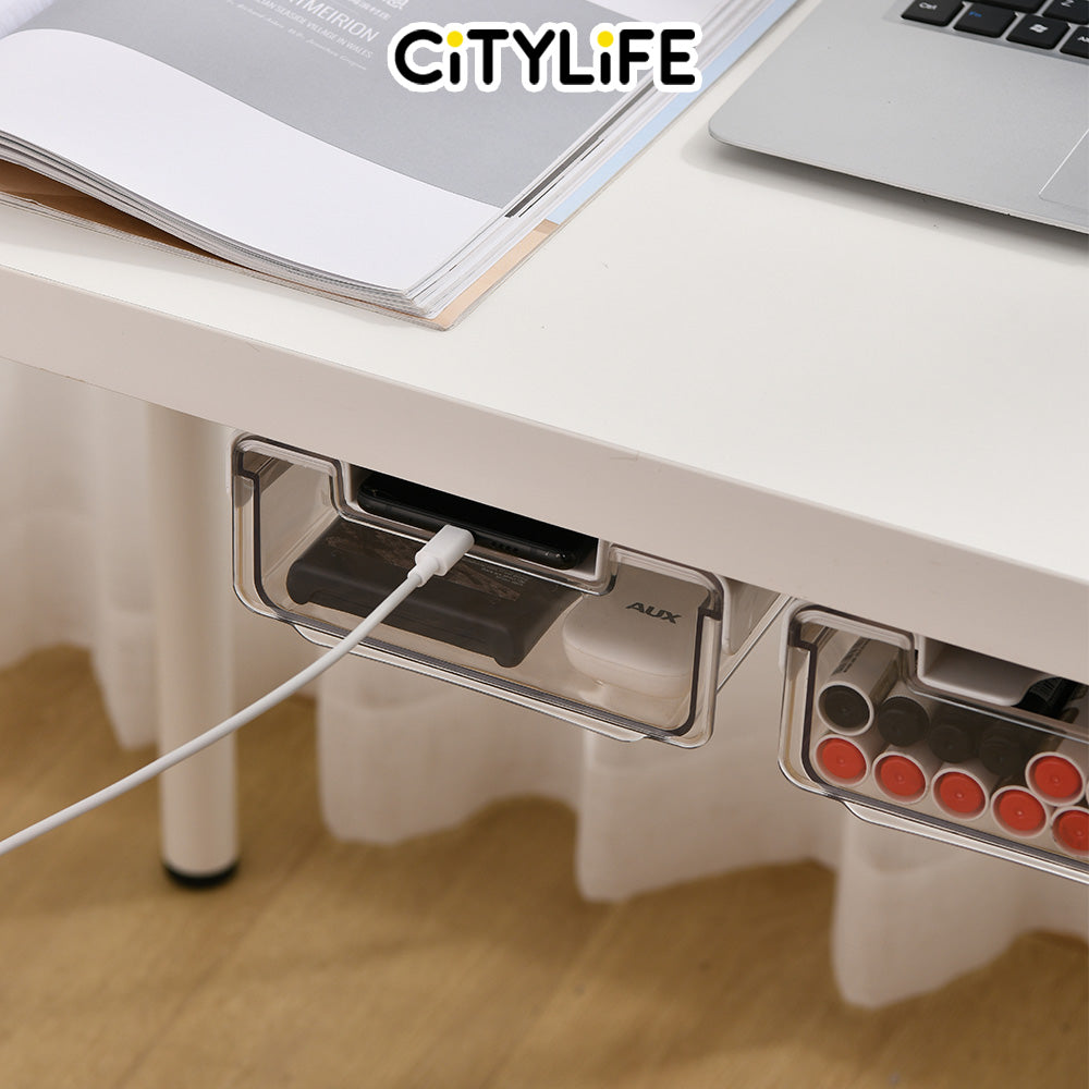 (Bundle of 2) Citylife 2 Packs Self-Adhesive Under Desk Drawer Slide Out Desk Organizers and Accessories H-8097