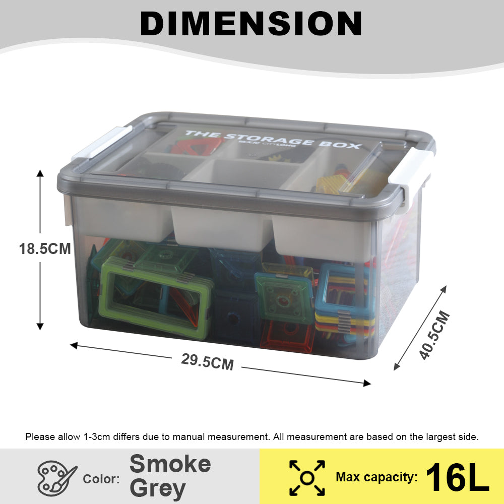 Citylife 16L/43L Transparent Organizer Stackable Storage Container Box With Extra Compartment Tray X-60111218