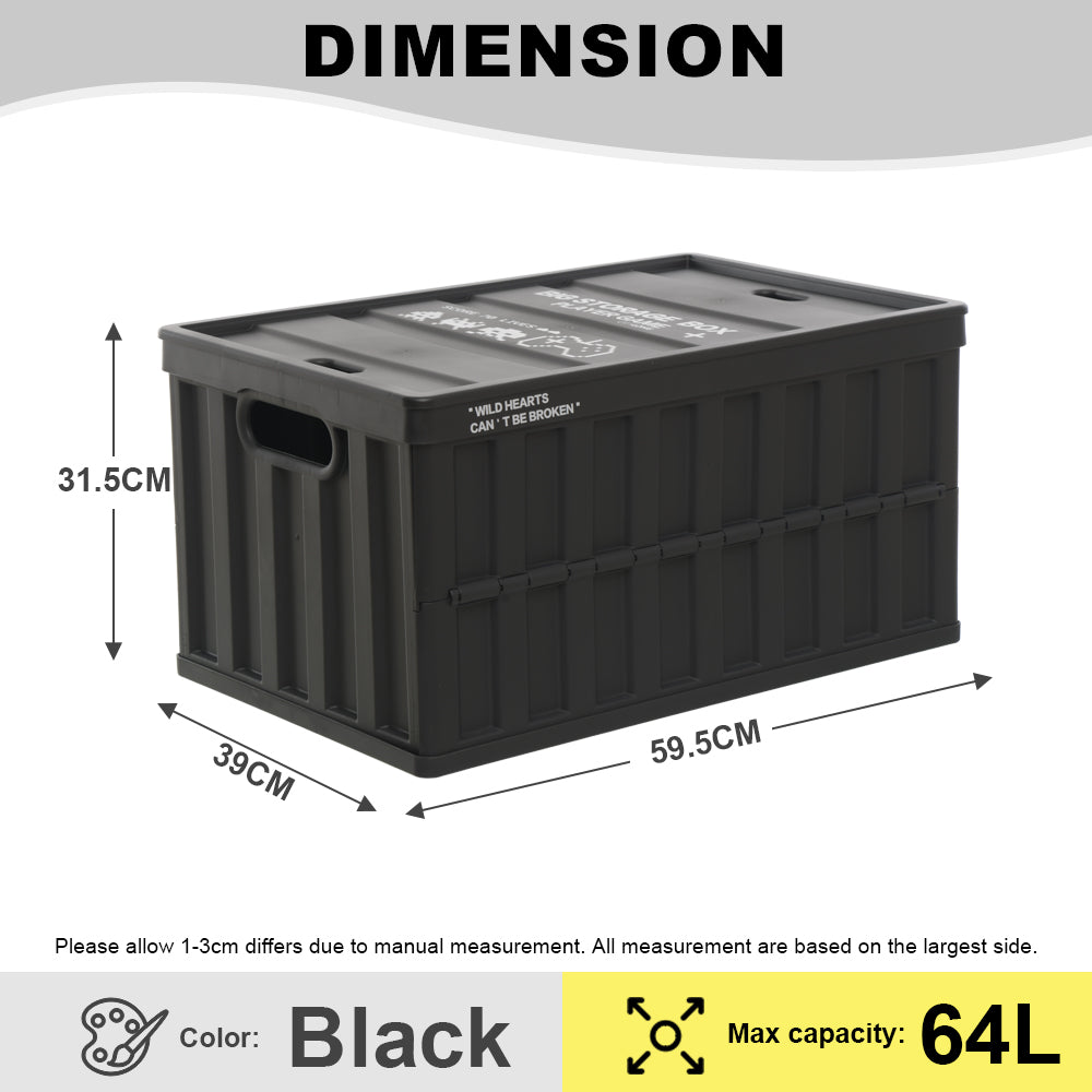 Citylife 64L Collapsible Storage Box Crate with Lid Folding Storage Box with Cover Panel for Home Outdoor X-6275