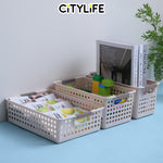 (BUNDLE OF 2) - Citylife Plastic Storage Basket Organizer Toy Storage Kitchen Organizer with handle Basket with holes L-7101020304