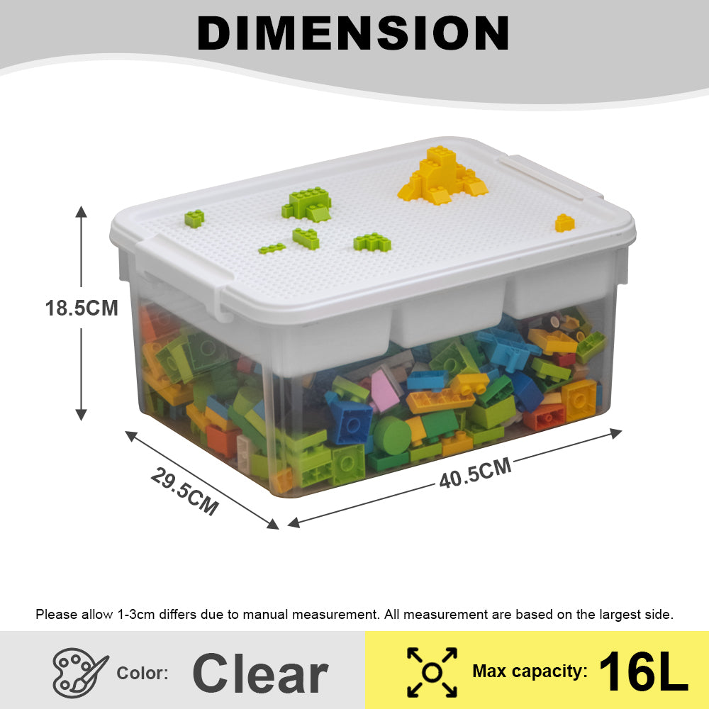 Citylife 16L/43L Plastic Storage Box With Building Baseplate Lid Container With Extra Compartment Tray X-60151617