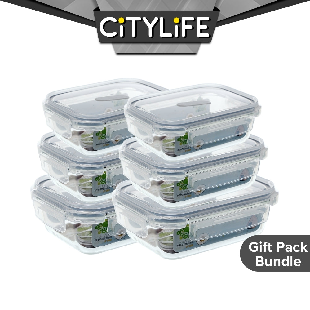 (Gift Pack Bundle) Citylife Air-tight Glass Lunch Box Oven Microwave Glass Food Container Bento Box H-84848586