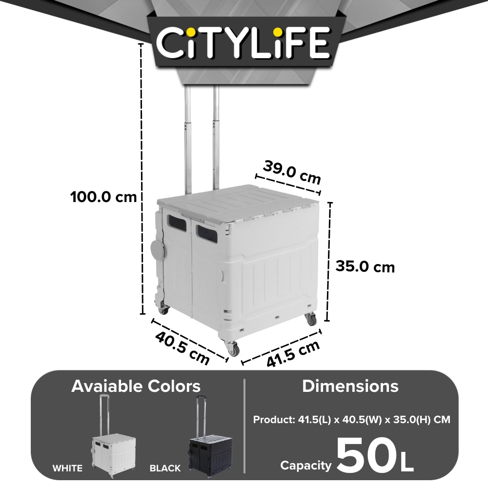 Citylife 50L Large Capacity Collapsible Grocery Shopping Trolley 360 Rotatable wheels ZDC-01(Small)