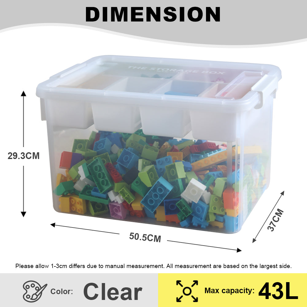 Citylife 43L Transparent Organizer Stackable Storage Container Box With Extra Compartment Tray X-6018