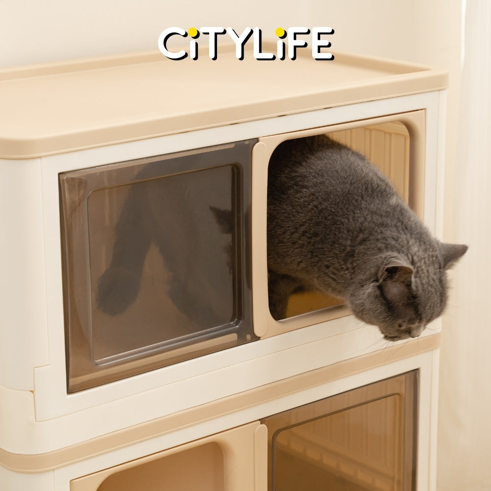 Citylife Fully enclosed toilet anti-splash Double Layer Extra Large Foldable Cat Litter Box with Tray MSP-0074