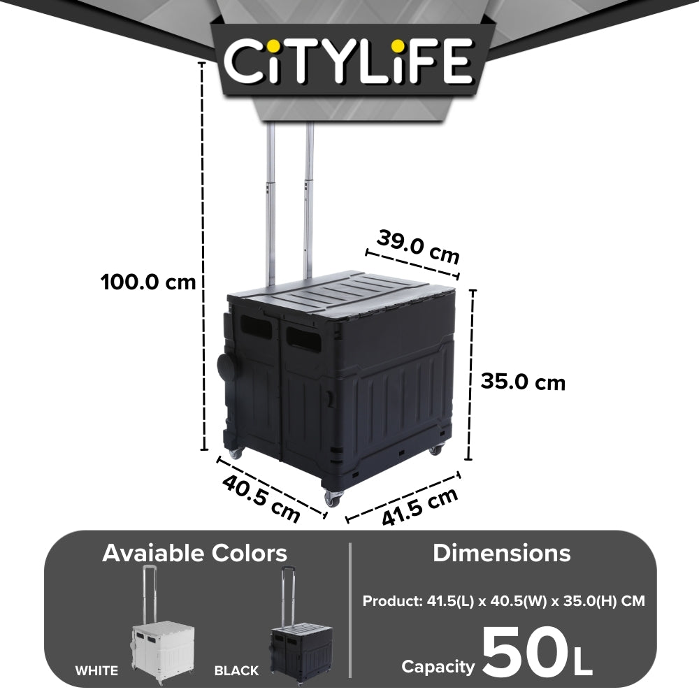 Citylife 50L Large Capacity Collapsible Grocery Shopping Trolley 360 Rotatable wheels ZDC-01(Small)