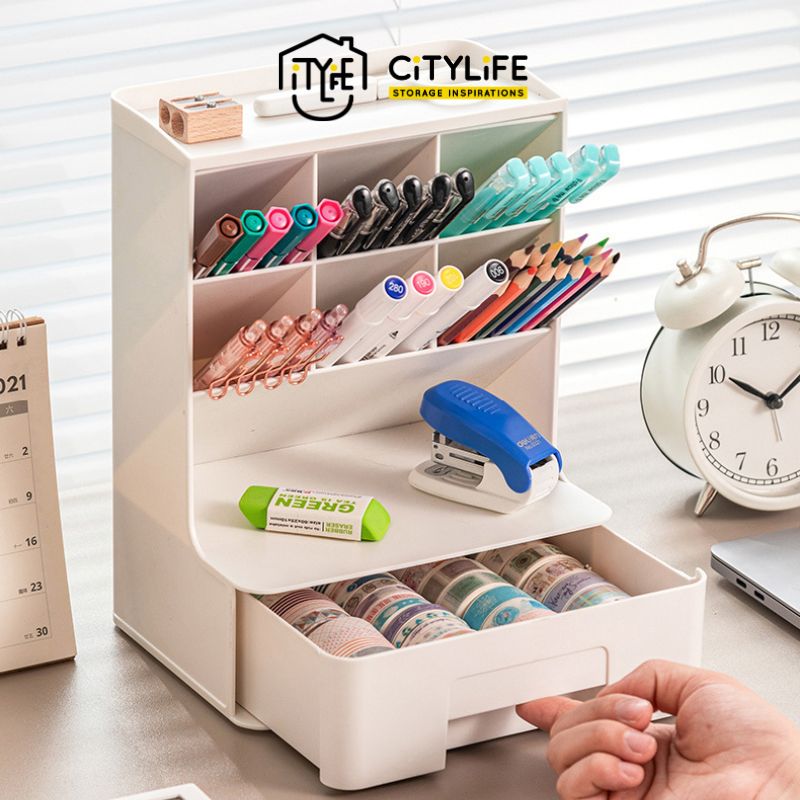 Citylife Multi Purpose Make-up Beauty Accessory Stationary Standing Organiser with Drawer for Office Vanity Study Table H-8891