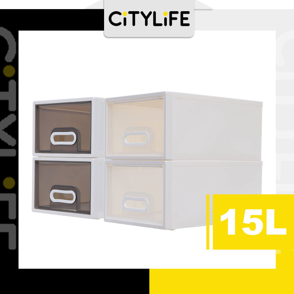 (Bundle of 2) Citylife 15L Stackable Storage Chest Drawers box Home Organizer Drawer Plastic Cabinet G-5201