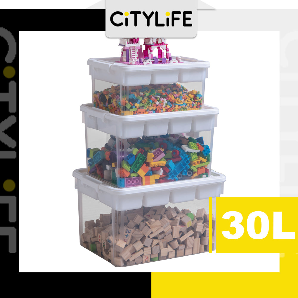 Citylife 16L/43L Plastic Storage Box With Building Baseplate Lid Container With Extra Compartment Tray X-60151617