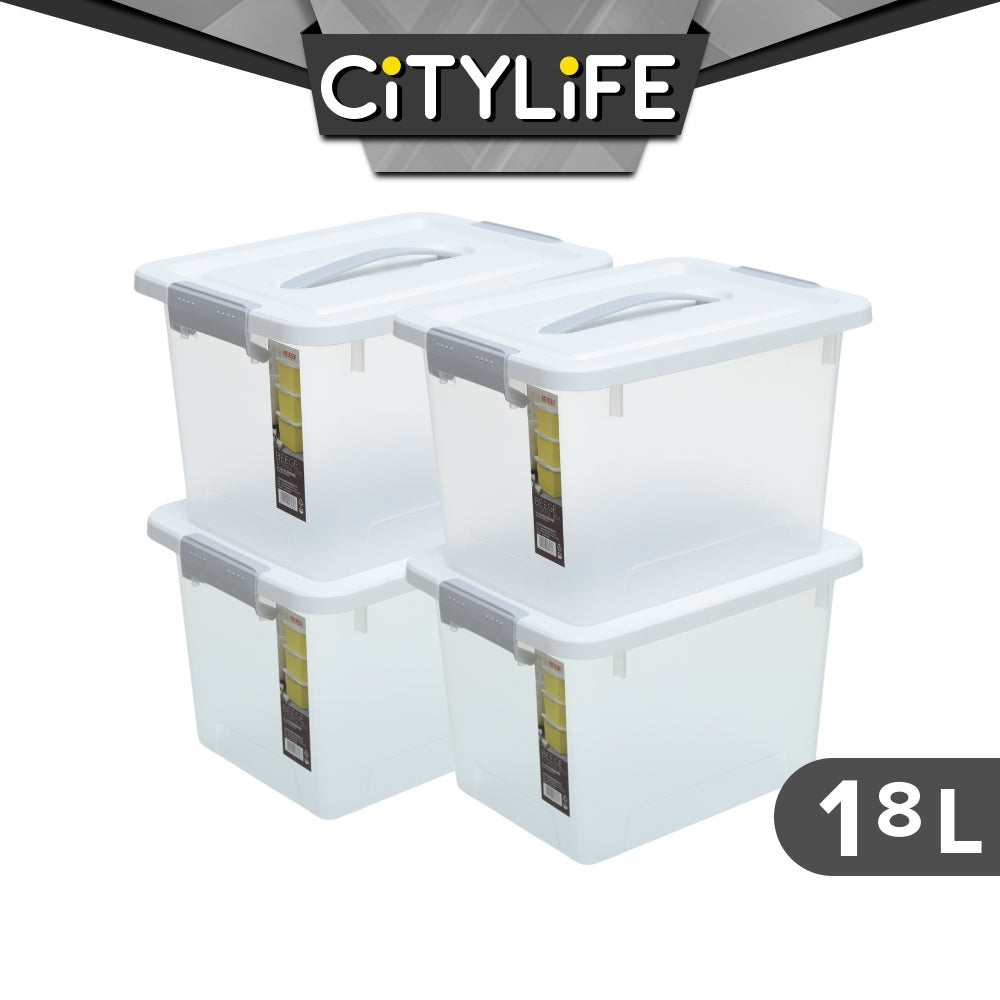 (BUNDLE OF 2) Citylife 18L Stackable Storage Container Box With Retractable Handle Plastic Container X-6263