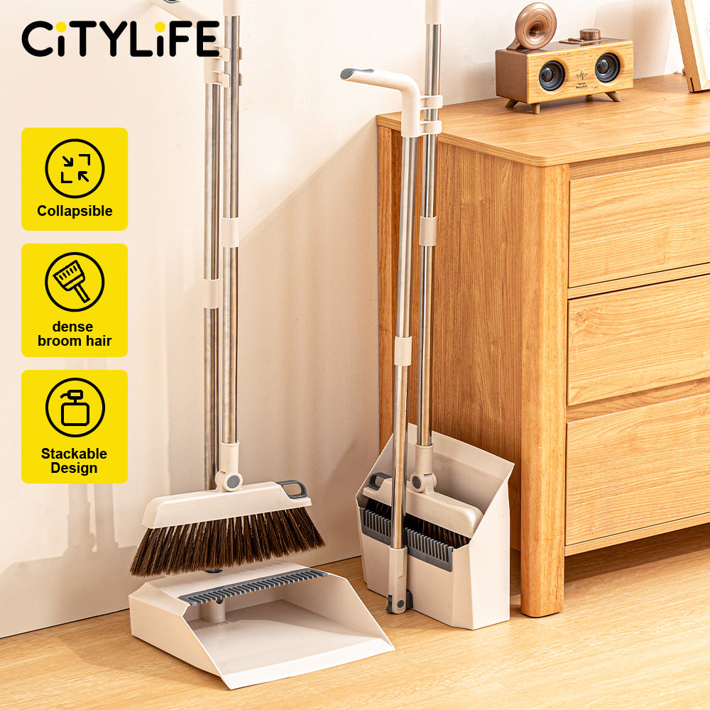 Citylife Rotatable Broom and Wind Proof Dust Pan with Broom Comb